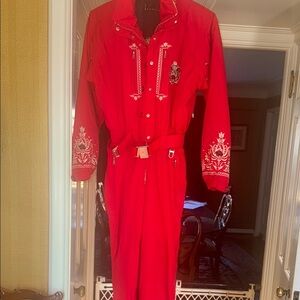 Red Embroidered Jumpsuit